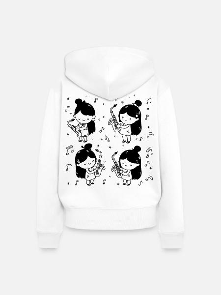 Cartoon Saxophon Mädchen - Frauen Premium Bio Zip Hoodie - Weiß
