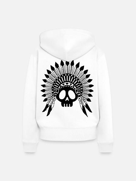 Schwarzer Indianerhäuptling Schädel - Frauen Premium Bio Zip Hoodie - Weiß