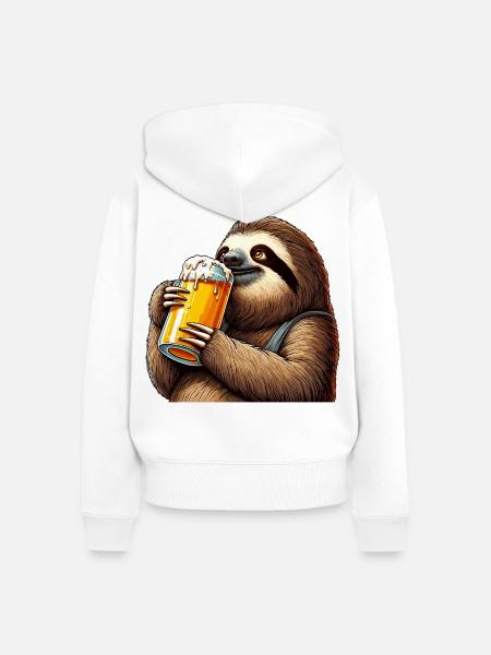 Bier Faultier Genuss Geschenk - Frauen Premium Bio Zip Hoodie - Weiß