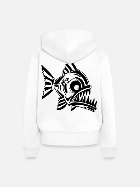 Fleischfressender Schwarzfisch - Frauen Premium Bio Zip Hoodie - Weiß