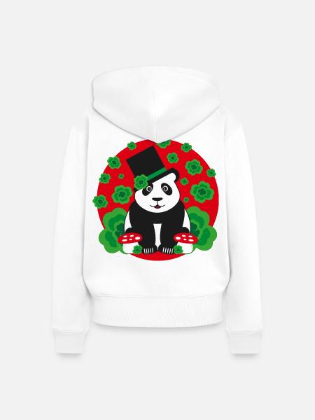 Panda Glücksbringer mit Kleeblätter. - Frauen Premium Bio Zip Hoodie - Weiß