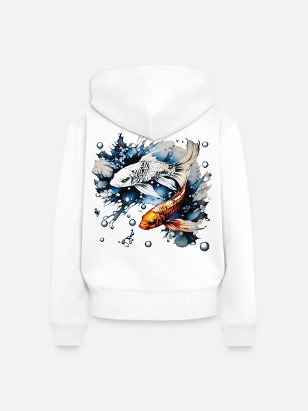 Koifische und Blasen - Frauen Premium Bio Zip Hoodie - Weiß