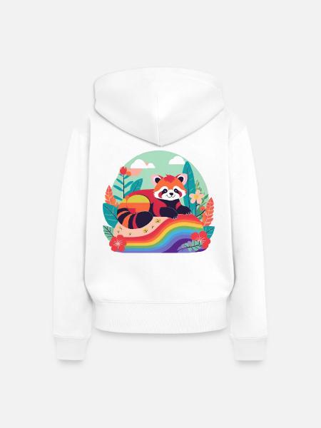 Regenbogenpanda in Ruhe - Frauen Premium Bio Zip Hoodie - Weiß