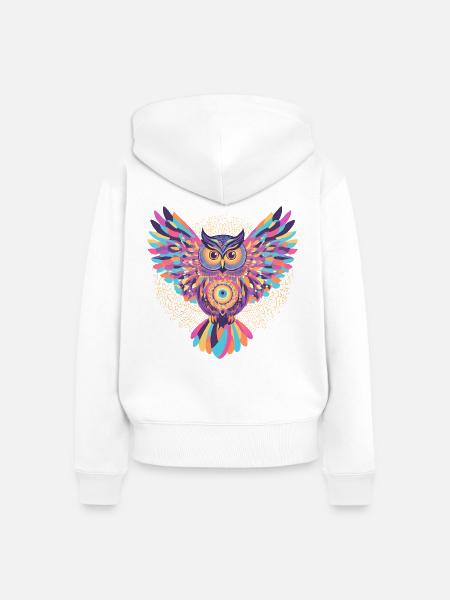 Regenbogenmandala-Eule - Frauen Premium Bio Zip Hoodie - Weiß