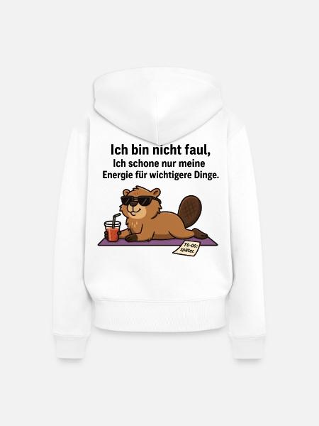 Fauler Biber im Chillmodus - Frauen Premium Bio Zip Hoodie - Weiß