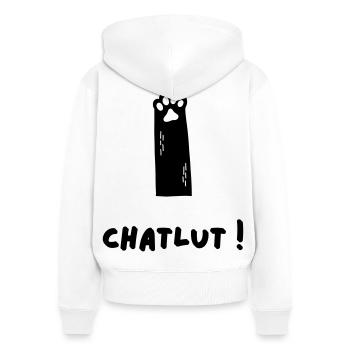 Le chat qui dit Chatlut - Sweat à capuche zippé Premium bio Femme - blanc - Dos - AI Model Female 172 light (172cm)