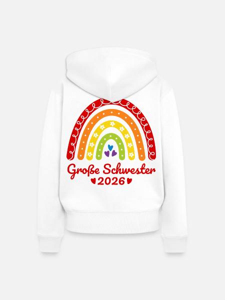 Große Schwester 2026 Regenbogen - Frauen Premium Bio Zip Hoodie - Weiß