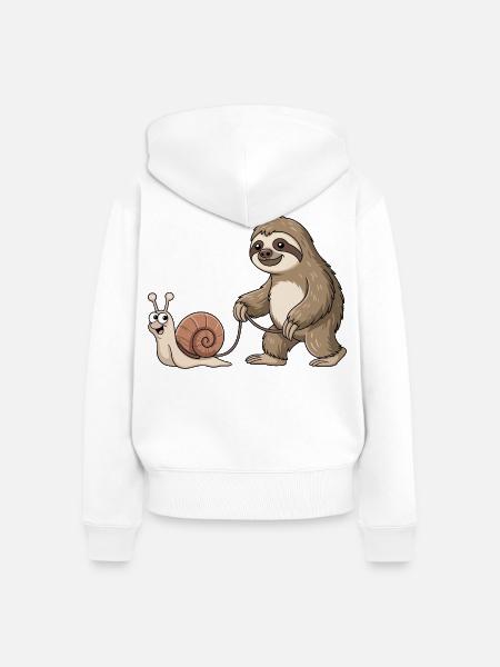 Faultier und Schnecke - Frauen Premium Bio Zip Hoodie - Weiß