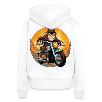 Affe Motorrad / Motorradfahrer Affen - Frauen Premium Bio Zip Hoodie - Weiß - Hinten - AI Model Female 172 light (172cm)