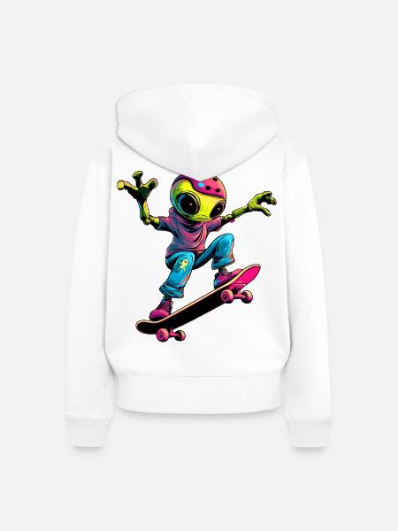 Skater Alien - Frauen Premium Bio Zip Hoodie - Weiß