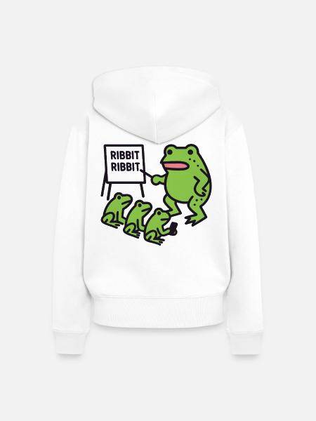 Froschunterricht mit Ribbit-Phrase - Frauen Premium Bio Zip Hoodie - Weiß