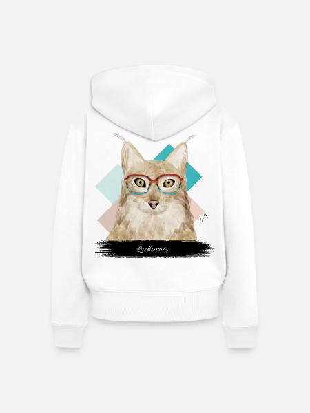 JvG Luchs "Luchsuriös!" - Frauen Premium Bio Zip Hoodie - Weiß