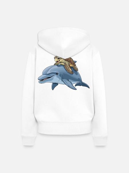 Meeresabenteuer mit Schildkröte und Delfin - Frauen Premium Bio Zip Hoodie - Weiß