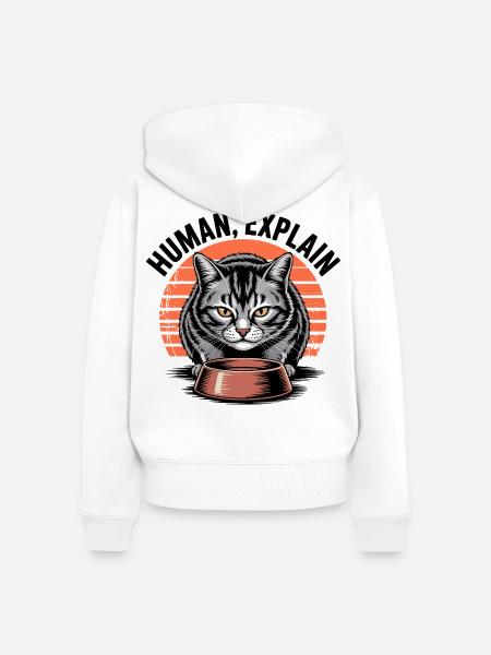 Mensch Explain Katze - Frauen Premium Bio Zip Hoodie - Weiß