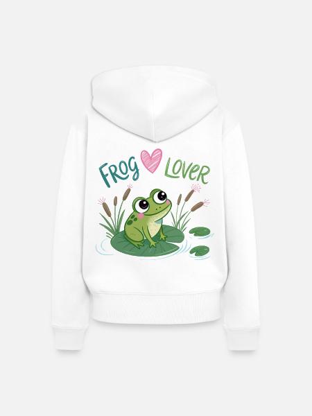 Verliebter Frosch auf Seerose - Frauen Premium Bio Zip Hoodie - Weiß