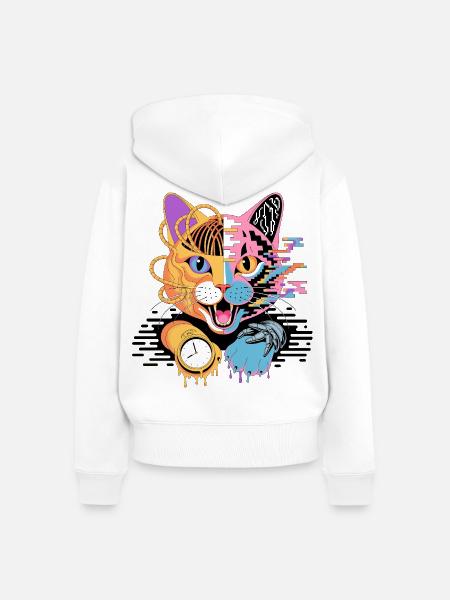 Digitale Katzenfusion Illustration - Frauen Premium Bio Zip Hoodie - Weiß