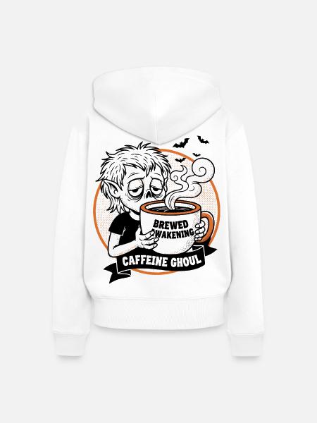 Spukende Kaffeetasse Illustration - Frauen Premium Bio Zip Hoodie - Weiß