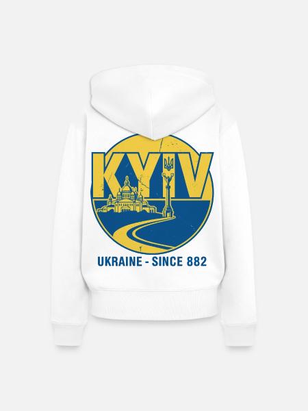 Design des ukrainischen Wahrzeichens - Frauen Premium Bio Zip Hoodie - Weiß