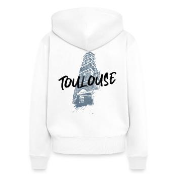 Illustration monochrome Toulouse Saint-Nicolas - Women's Premium Organic Zip Hoodie - white - Back - AI Model Female 172 light (172cm)