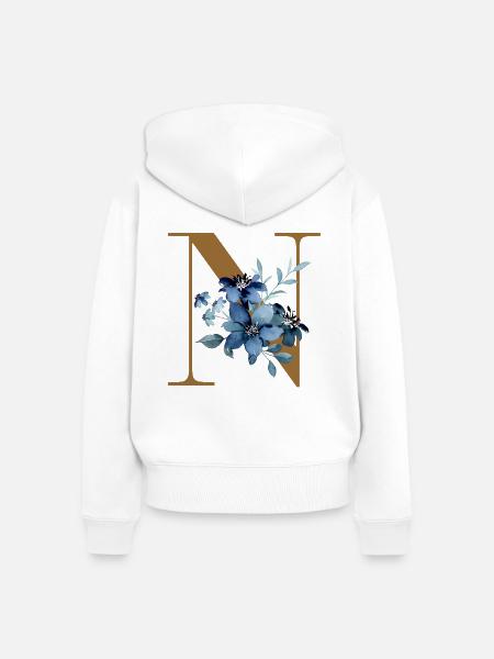 Buchstabe N mit blauen Blumen - Frauen Premium Bio Zip Hoodie - Weiß