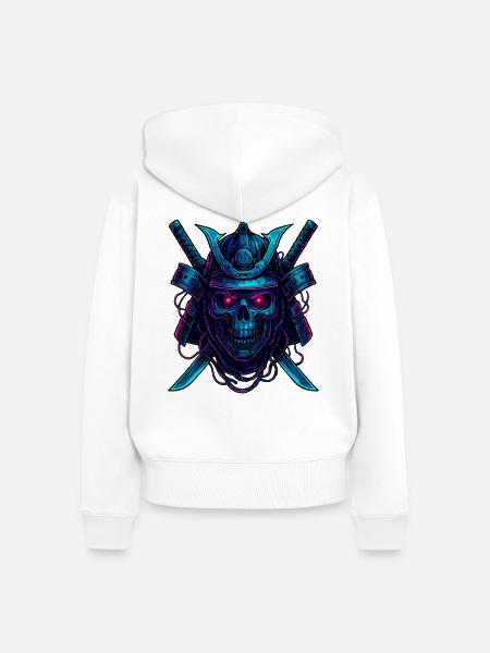 Cyber Samurai Totenkopf Neon Design - Frauen Premium Bio Zip Hoodie - Weiß