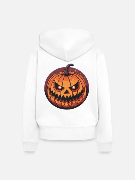 Scary Jack O Laterne Kürbis - Frauen Premium Bio Zip Hoodie - Weiß