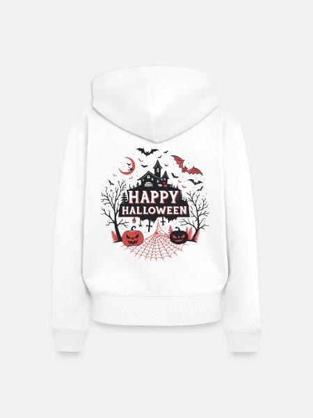 Dunkle Nacht Halloween Schloss - Frauen Premium Bio Zip Hoodie - Weiß