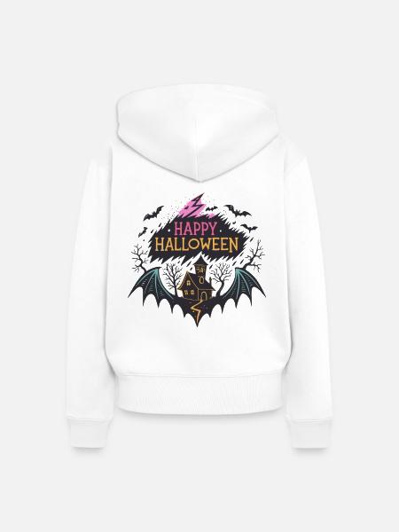 Frohes Halloween und Spukhaus - Frauen Premium Bio Zip Hoodie - Weiß