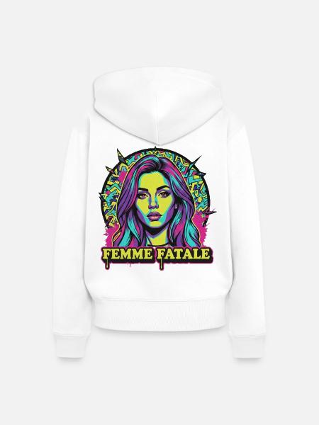 Femme Fatale Neon Pop Art - Frauen Premium Bio Zip Hoodie - Weiß