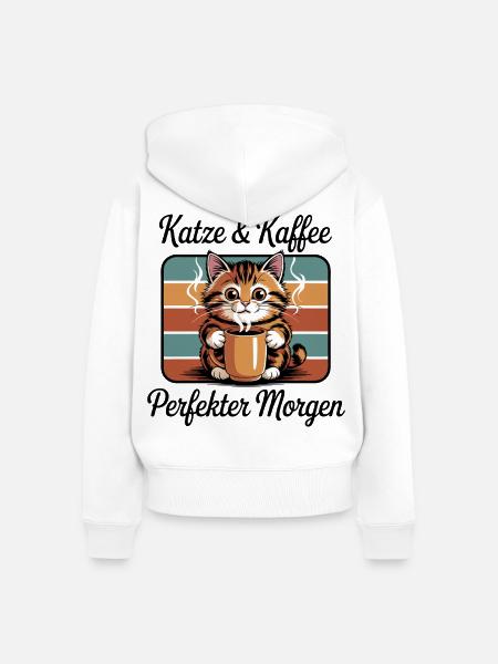 Katzenkaffee Retro Kaffeepause - Frauen Premium Bio Zip Hoodie - Weiß