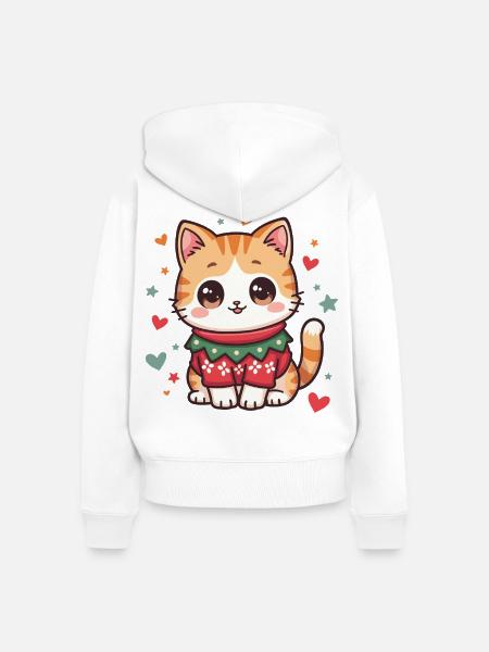 Weihnachtskatze - Frauen Premium Bio Zip Hoodie - Weiß