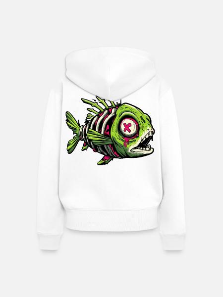 Zombie-Fisch-Graffiti - Frauen Premium Bio Zip Hoodie - Weiß