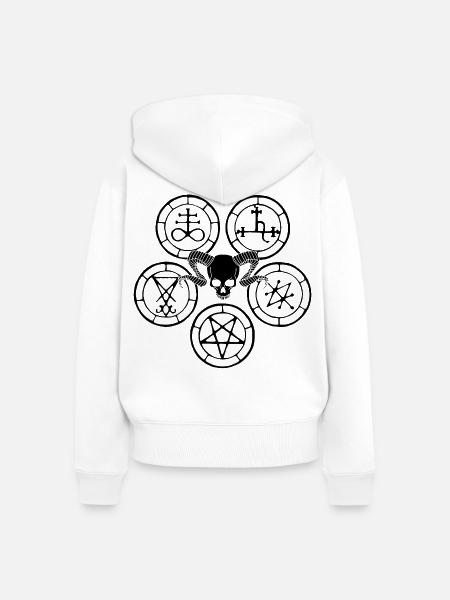 Schwarzer Dämonenschädel und esoterische Symbole - Frauen Premium Bio Zip Hoodie - Weiß