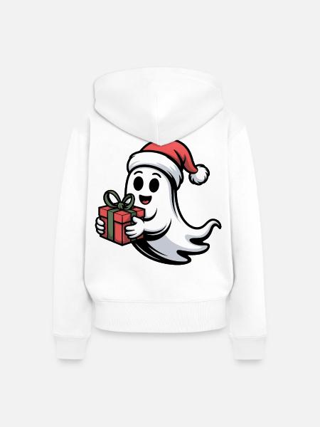 Weihnachtsgeist mit Geschenk - Frauen Premium Bio Zip Hoodie - Weiß