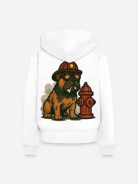 Feuerwehrmann Bulldogge Maskottchen - Frauen Premium Bio Zip Hoodie - Weiß