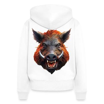 Keiler-Wildschwein - Frauen Premium Bio Zip Hoodie - Weiß - Hinten - AI Model Female 172 light (172cm)