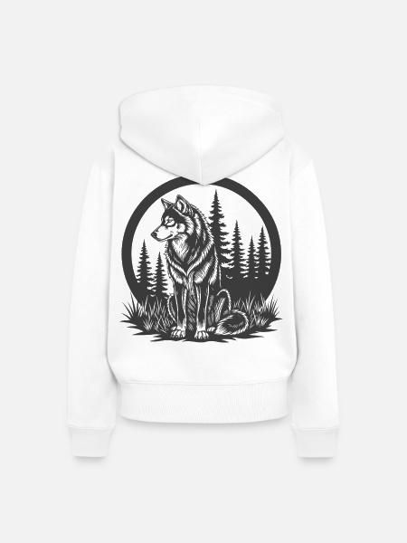 Waldwolf Silhouette im Kreis - Frauen Premium Bio Zip Hoodie - Weiß