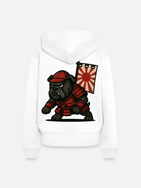 Bulldogge Samurai Rising - Frauen Premium Bio Zip Hoodie - Weiß