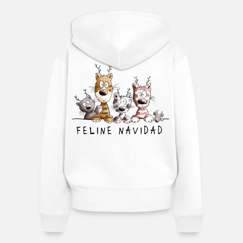 Félin Navidad Chats Noël - Sweat à capuche zippé Premium bio Femme - blanc