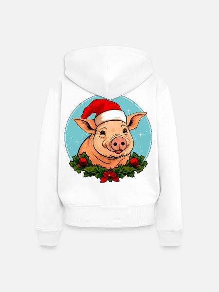 Schweine Weihnachten - Frauen Premium Bio Zip Hoodie - Weiß