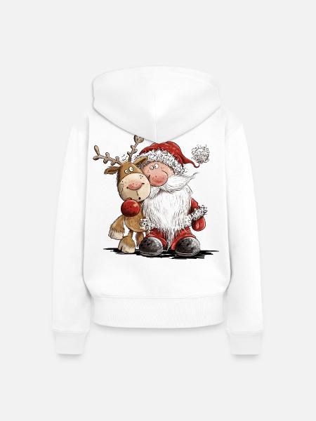Drolliger Weihnachtsmann und sein Rentier  - Frauen Premium Bio Zip Hoodie - Weiß