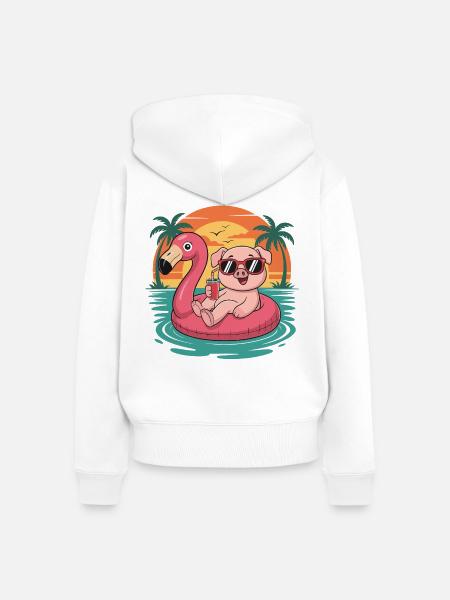 Lustiges Schwein tropischer Sommerflamingo-Float - Frauen Premium Bio Zip Hoodie - Weiß