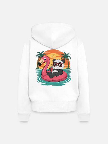 Lustiger Panda tropischer Sommer-Flamingo-Float - Frauen Premium Bio Zip Hoodie - Weiß