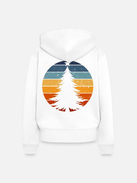 Winterbaum im Retro Sonnenkreis - Frauen Premium Bio Zip Hoodie - Weiß