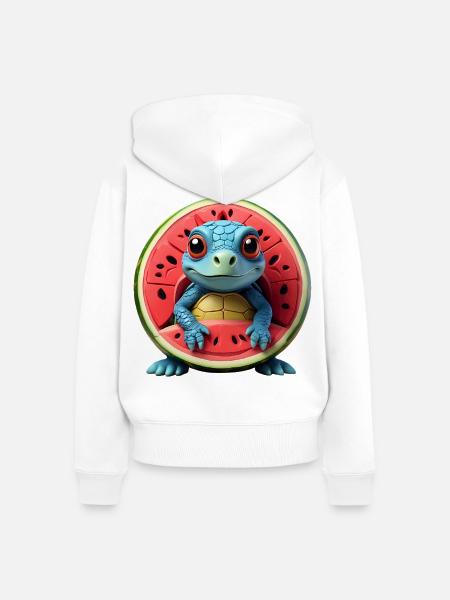 Melonenschildkröte im Fruchtkern - Frauen Premium Bio Zip Hoodie - Weiß