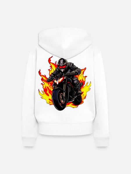 Motorradfahrer mit Flammen - Frauen Premium Bio Zip Hoodie - Weiß