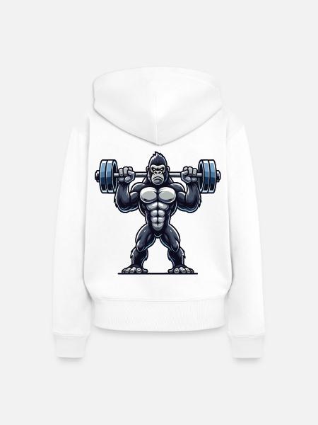 Gorilla Mächtiger Hantel - Frauen Premium Bio Zip Hoodie - Weiß