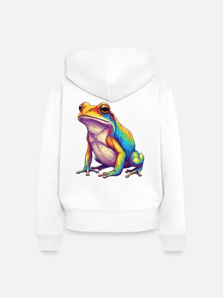 Bunte Froschregenbogen-Pop-Art-Aquarell - Frauen Premium Bio Zip Hoodie - Weiß