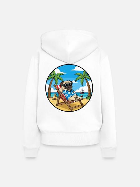 Coole Pug Beach Urlaubs-Sommerstimmung - Frauen Premium Bio Zip Hoodie - Weiß