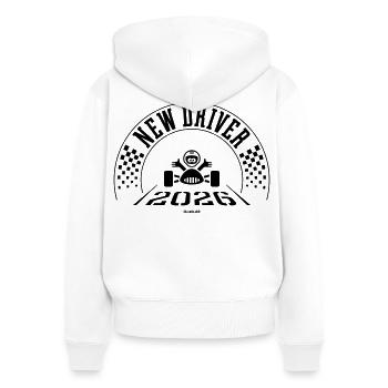 New Driver 2026 (Driving Licence / Black) - Women's Premium Organic Zip Hoodie - white - Back - AI Model Female 172 light (172cm)